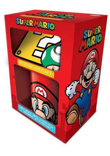 Ajándék szett – Super Mario – bögre (315 ml) piros – alátét – kulcstartó termékhez kapcsolódó kép